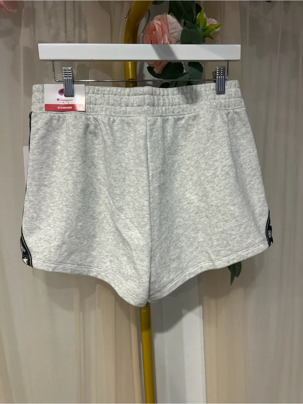 NWT Champion Logo Tape Fleece Shorts Ash Heather Gray Cotton Blend Size M